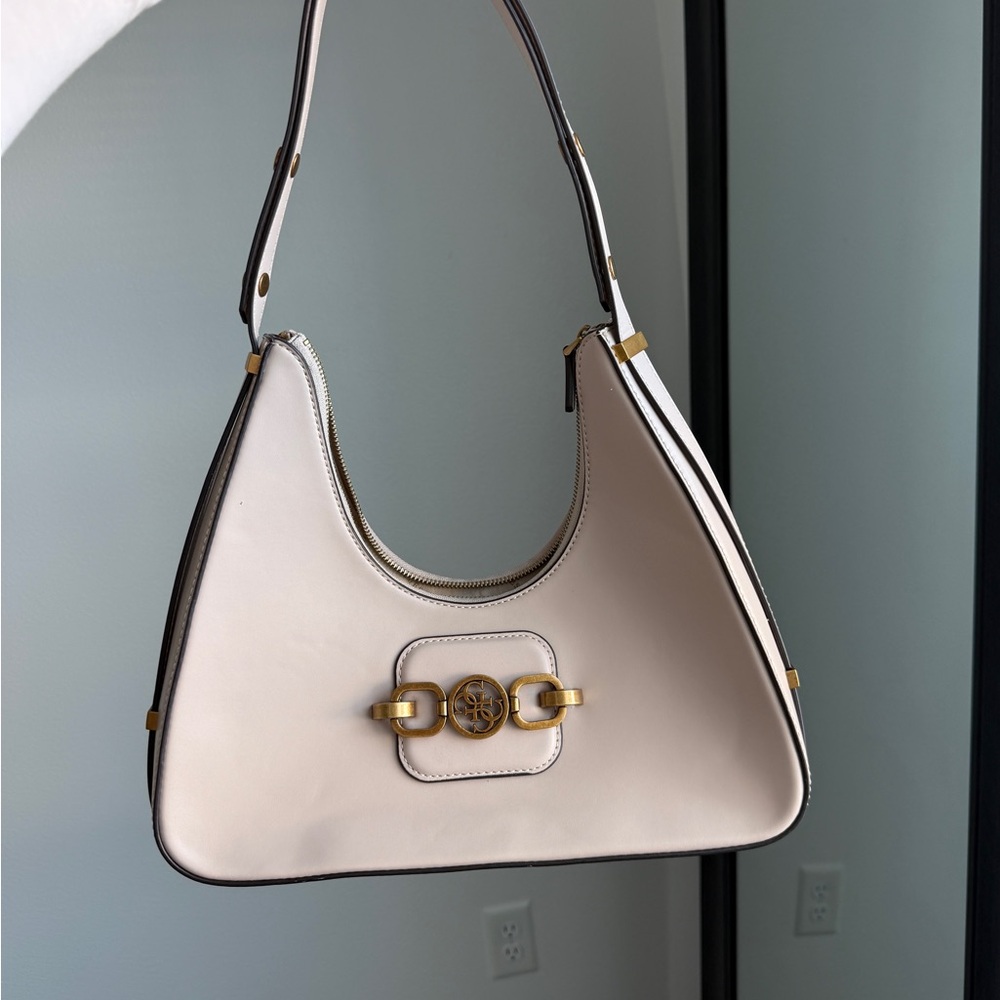 Guess Cream Shoulder Bag with Gold Accents
